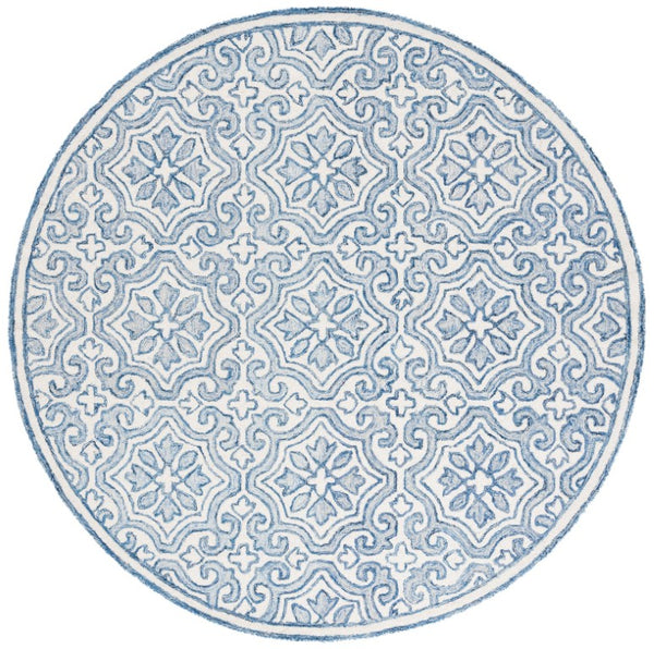 Safavieh Lrl Hand Tufted Wool Cotton Accent Rug with Navy Ivory Traditional Floral Motifs 7'-0" x 7'-0" - Round LRL6944N-7R