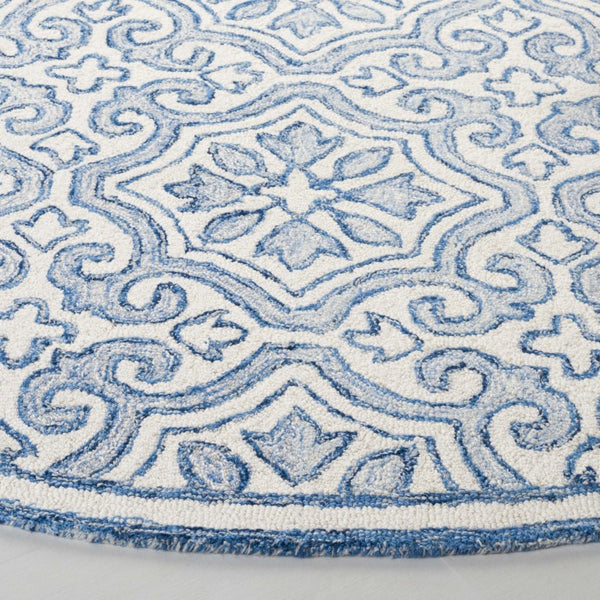 Safavieh Lrl Hand Tufted Wool Cotton Accent Rug with Navy Ivory Traditional Floral Motifs 7'-0" x 7'-0" - Round LRL6944N-7R