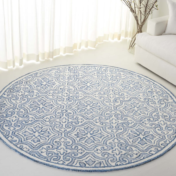 Safavieh Lrl Hand Tufted Wool Cotton Accent Rug with Navy Ivory Traditional Floral Motifs 7'-0" x 7'-0" - Round LRL6944N-7R