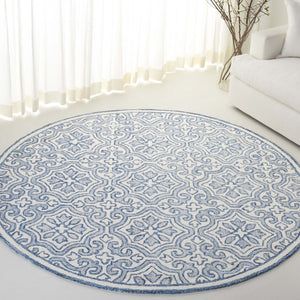 Safavieh Lrl Hand Tufted Wool Cotton Accent Rug with Navy Ivory Traditional Floral Motifs 7'-0" x 7'-0" - Round LRL6944N-7R