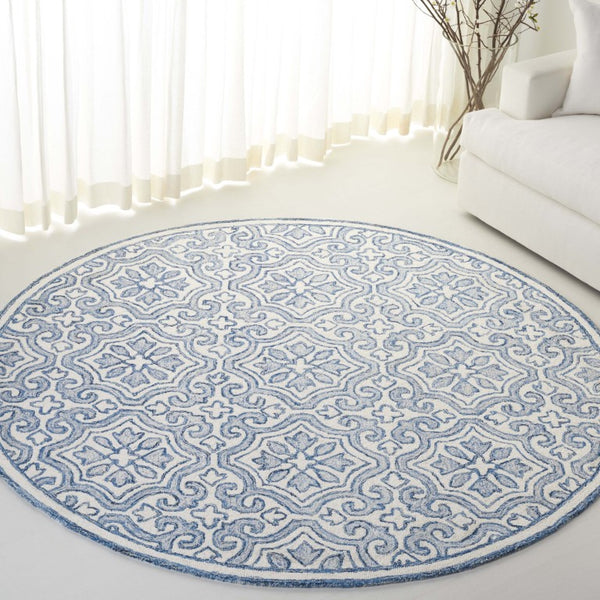Safavieh Lrl Hand Tufted Wool Cotton Accent Rug with Navy Ivory Traditional Floral Motifs 7'-0" x 7'-0" - Round LRL6944N-7R
