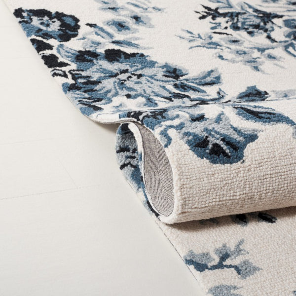 Safavieh Lrl Hand-Tufted Wool Cotton Floral Accent Rug in Ivory Navy for Farmhouse Living 2'-6" x 4'-0" LRL6946N-24