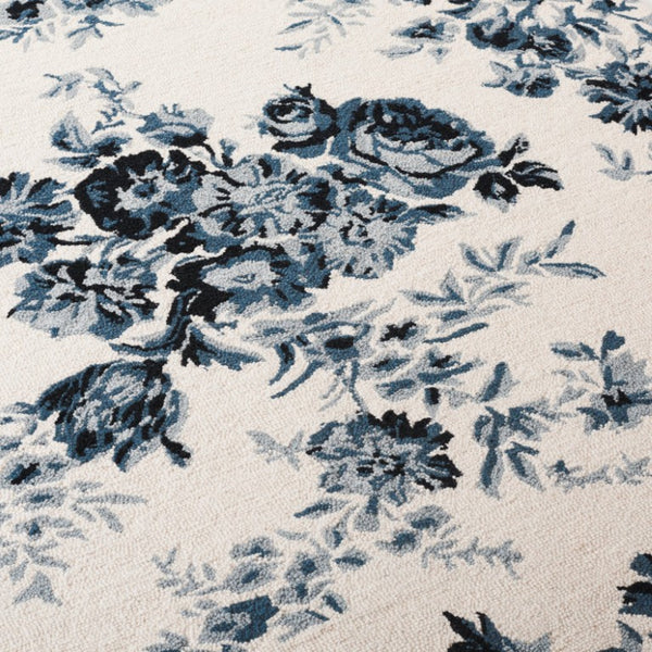 Safavieh Lrl Hand-Tufted Wool Cotton Floral Accent Rug in Ivory Navy for Farmhouse Living 2'-0" x 5'-0" LRL6946N-25