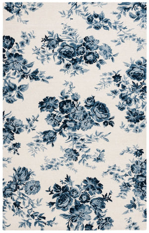 Safavieh Lrl Hand-Tufted Wool Cotton Floral Accent Rug in Ivory Navy for Farmhouse Living 5'-0" x 8'-0" LRL6946N-5