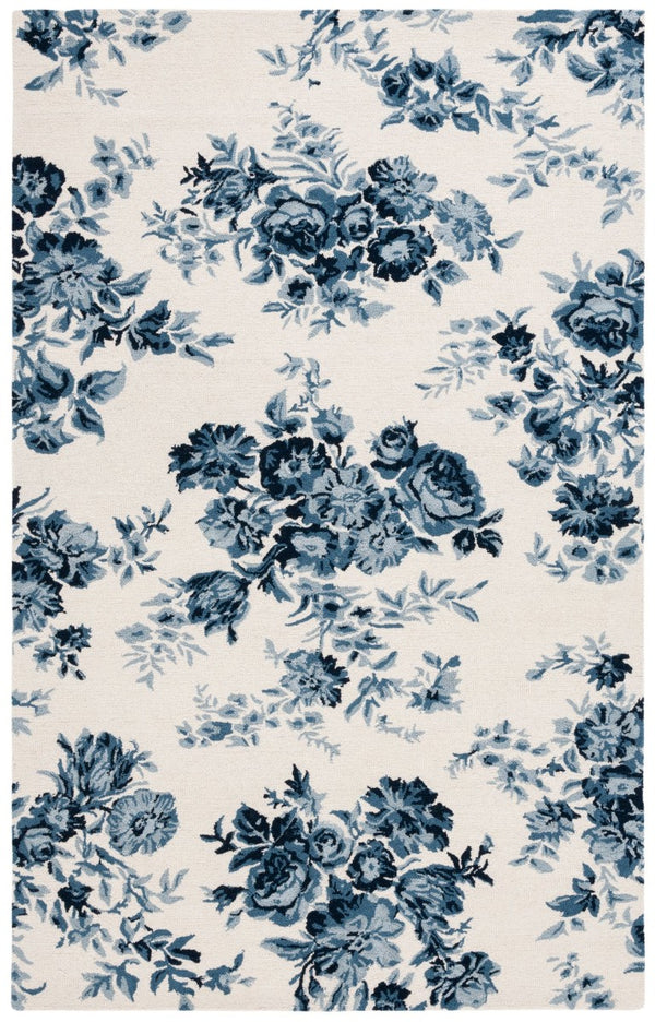 Safavieh Lrl Hand-Tufted Wool Cotton Floral Accent Rug in Ivory Navy for Farmhouse Living 5'-0" x 8'-0" LRL6946N-5