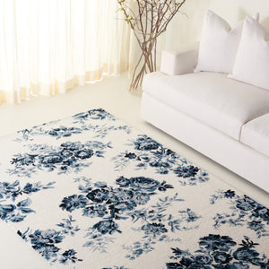 Safavieh Lrl Hand-Tufted Wool Cotton Floral Accent Rug in Ivory Navy for Farmhouse Living 5'-0" x 8'-0" LRL6946N-5