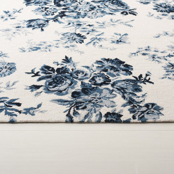 Safavieh Lrl Hand-Tufted Wool Cotton Floral Accent Rug in Ivory Navy for Farmhouse Living 8'-0" x 10'-0" LRL6946N-8
