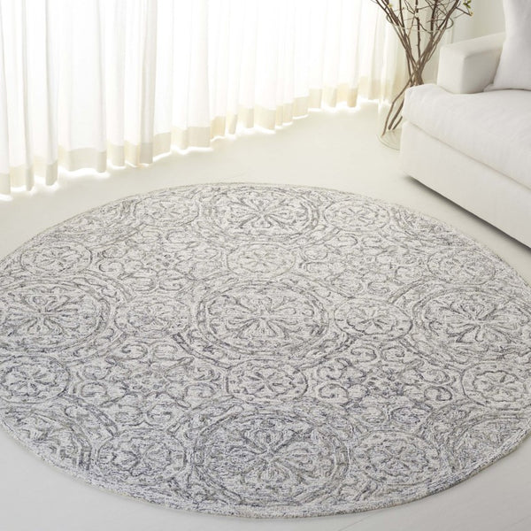 Safavieh Lrl Hand-Tufted Wool Runner Oriental Pattern Ivory Grey Hallway Accent Rug 7'-0" x 7'-0" Round LRL6947F-7R