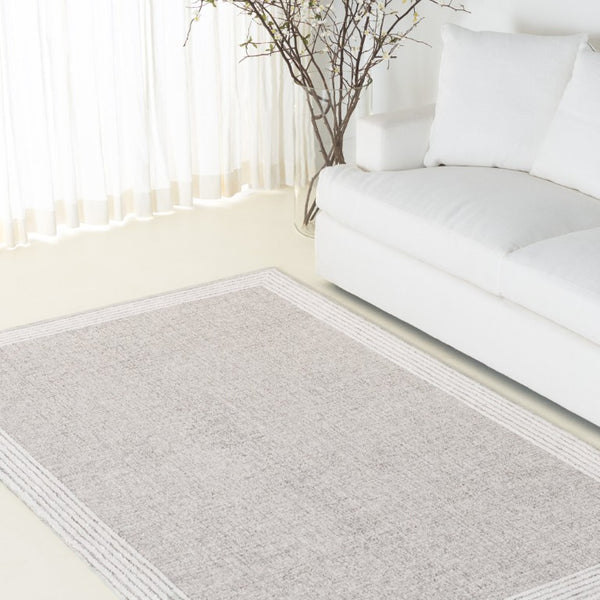 Safavieh Lrl Hand Tufted Wool Cotton Runner Rug Dark Grey Ivory Border Hallway Accent 5'-0" x 8'-0" LRL6949H-5