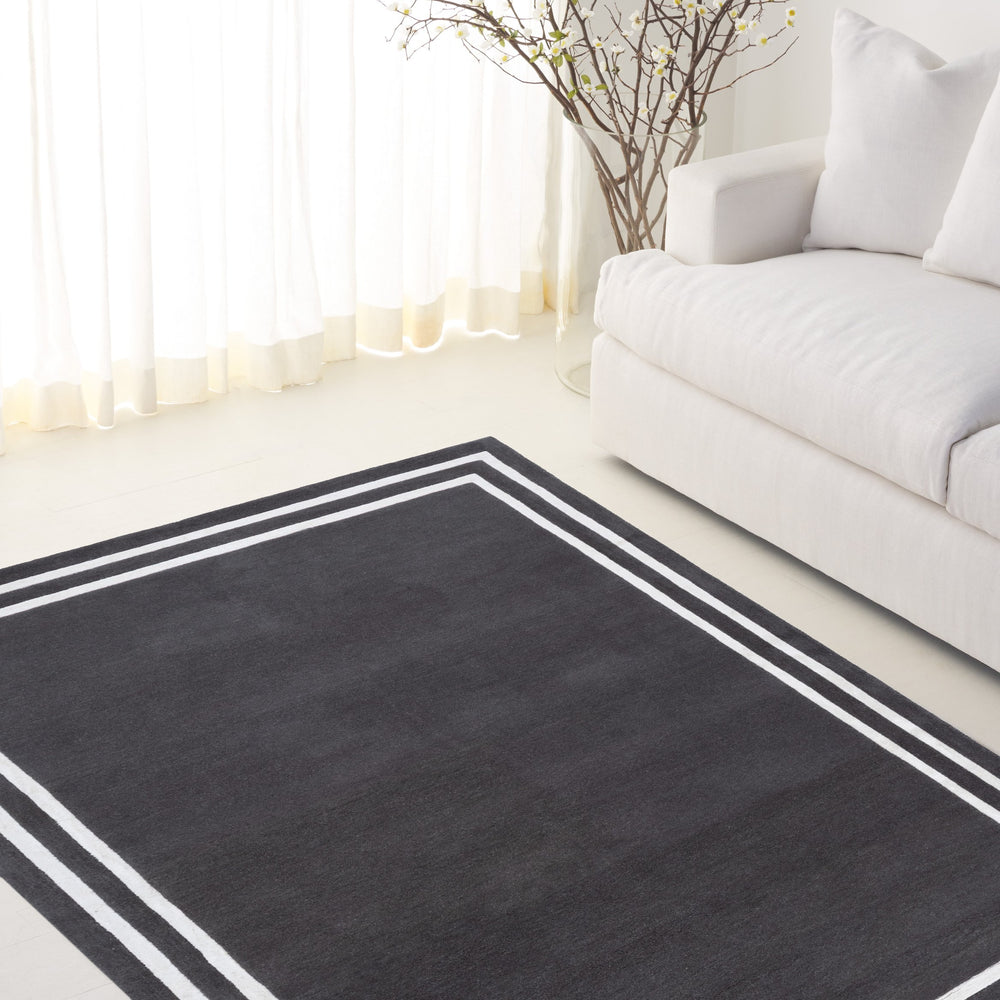 Safavieh Lauren Hand-Tufted Wool-Viscose Runner In Dark Grey With Ivory Border — Low Pile Durable Style 2'-3" x 8'-0" LRL6953G-28