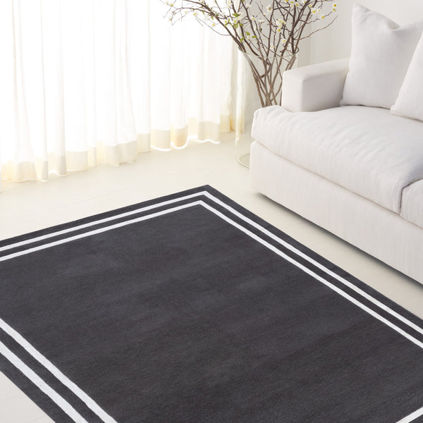 Safavieh Lauren Hand-Tufted Wool-Viscose Runner In Dark Grey With Ivory Border — Low Pile Durable Style 2'-3" x 8'-0" LRL6953G-28