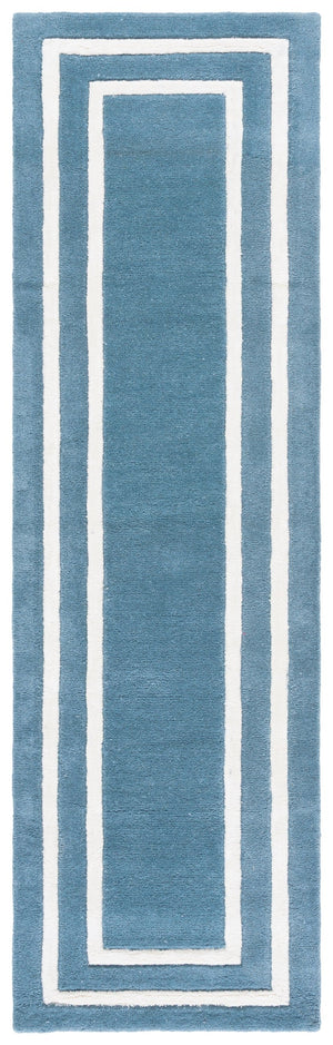 Safavieh Lauren Hand-Tufted Light Blue Area Rug With Ivory Double Border, Wool-Viscose Blend, Plush Low Pile 9'-0" x 12'-0" LRL6953L-9