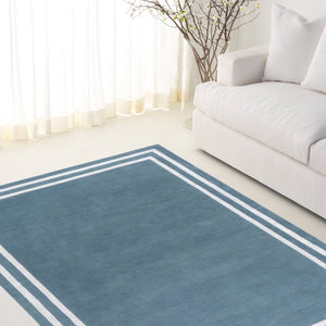 Safavieh Lauren Hand-Tufted Light Blue Area Rug With Ivory Double Border, Wool-Viscose Blend, Plush Low Pile 9'-0" x 12'-0" LRL6953L-9
