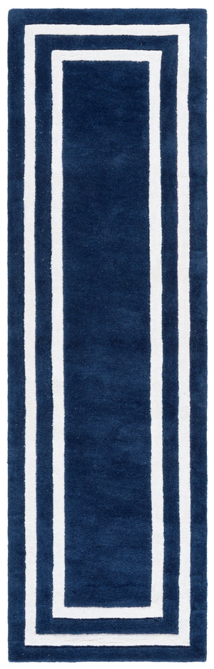 Safavieh Lauren Hand-Tufted Navy And Ivory Area Rug – 70% Wool/30% Viscose Plush Pile, Timeless Border Elegance 6'-0" x 9'-0" LRL6953N-6