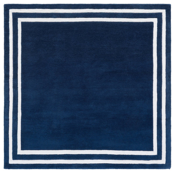 Safavieh Lauren Hand-Tufted Navy And Ivory Wool-Viscose Rug, Low-Profile Plush Pile With Classic Border 6'-0" x 6'-0" LRL6953N-6SQ