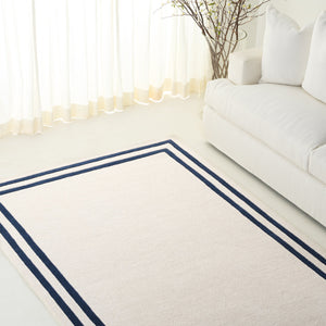 Safavieh Lauren Hand-Tufted Ivory And Navy Wool-Cotton Rug — Low-Pile Plush Comfort, Coastal Contemporary Style 9'-0" x 12'-0" LRL6954A-9