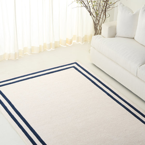 Safavieh Lauren Hand‑Tufted Ivory And Navy Area Rug 5X8 — Wool‑Cotton Blend, Coastal Elegance, Durable Plush 6'-0" x 9'-0" LRL6954A-6