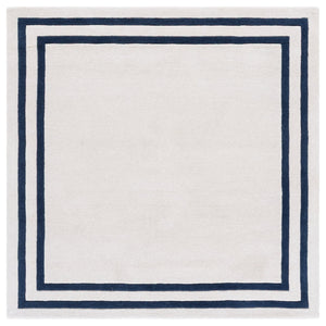 Safavieh Lauren Hand-Tufted Ivory And Navy Runner Rug, Coastal Border Motif, Wool-Cotton Blend, Durable 2'-3" x 8'-0" LRL6954A-28