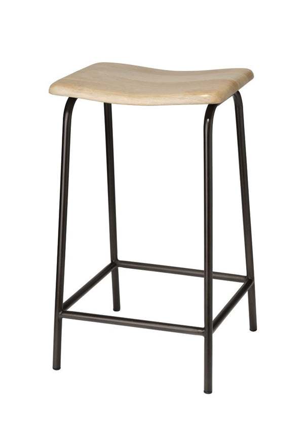 Jamie Young Co. Bend Hand-forged Iron Counter Stool with Carved Bleached Mango Wood Seat for Bars LS20BENDCSBW