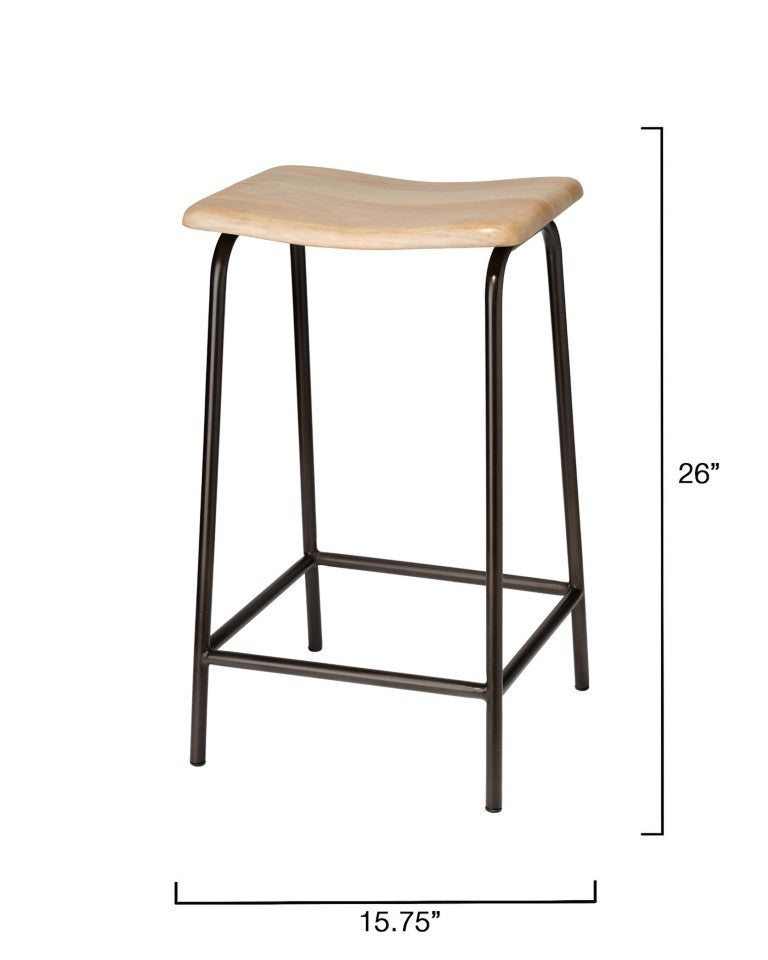 Jamie Young Co. Bend Hand-forged Iron Counter Stool with Carved Bleached Mango Wood Seat for Bars LS20BENDCSBW