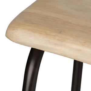 Bend Hand-forged Iron Counter Stool with Carved Bleached Mango Wood Seat for Bars