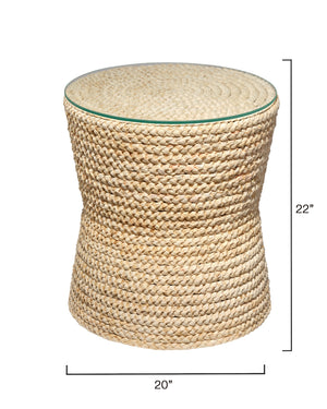 Jamie Young Co. Grain Braided Side Accent Table Natural Corn Husk,Plywood,Tempered Glass Ls20graistna