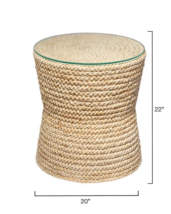 Jamie Young Co. Grain Braided Side Accent Table Natural Corn Husk,Plywood,Tempered Glass Ls20graistna