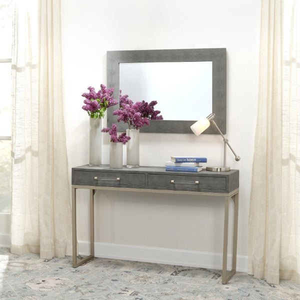 Structure Faux Shagreen Beveled Rectangular Wall Mirror for Vanity Accent and Home Decor