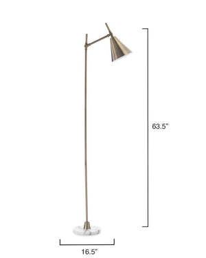 Kennedy Mid-century Iron Floor Lamp with Marble Base and Adjustable Brass Arm