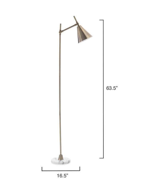 Kennedy Mid-century Iron Floor Lamp with Marble Base and Adjustable Brass Arm