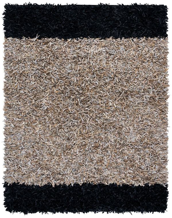Safavieh Leather Handwoven Area Rug - Luxurious Artisan Craftsmanship With Plush Shag Design For Any Space Beige ,Black 90% Leather And 10%  Cotton Lsg602b-8