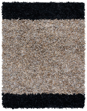 Safavieh Leather Handwoven Artisan Rug - Luxurious 90% Leather Design For Modern And Boho Spaces, 2' X 8' Beige ,Black 90% Leather And 10%  Cotton Lsg602b-5sq
