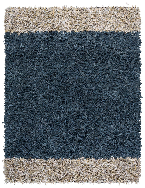 Safavieh Leather Handwoven Area Rug - Luxurious Artisan Craftsmanship With Plush Shag Design For Any Space Dark Grey ,Beige 90% Leather And 10%  Cotton Lsg602h-8