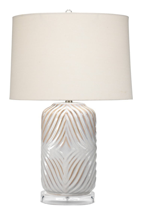 Jamie Young Co. Harper Hand-carved Ceramic Table Lamp with Linen Shade and Acrylic Finial Accent LSHARPERWH