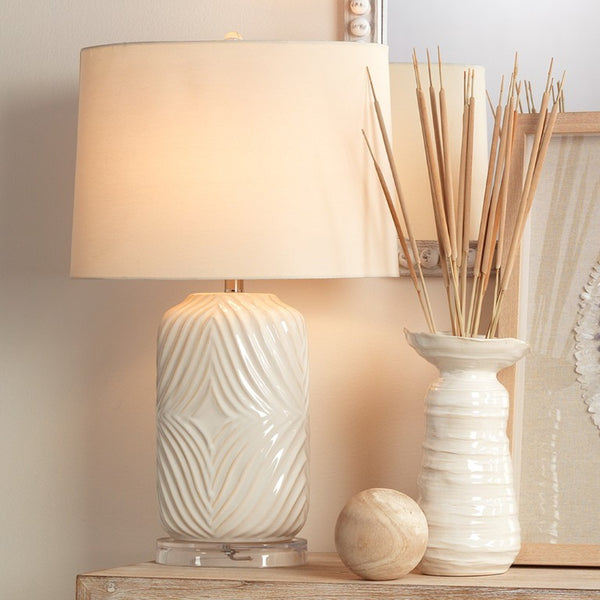 Harper Hand-carved Ceramic Table Lamp with Linen Shade and Acrylic Finial Accent