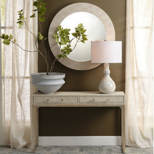Kain Faux Shagreen Leather Console Table with Iron Base and Two Storage Drawers