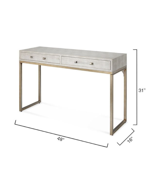 Kain Faux Shagreen Leather Console Table with Iron Base and Two Storage Drawers