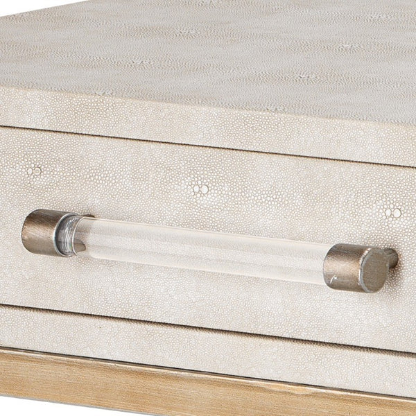 Kain Faux Shagreen Leather Console Table with Iron Base and Two Storage Drawers