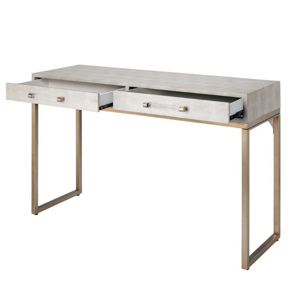 Kain Faux Shagreen Leather Console Table with Iron Base and Two Storage Drawers