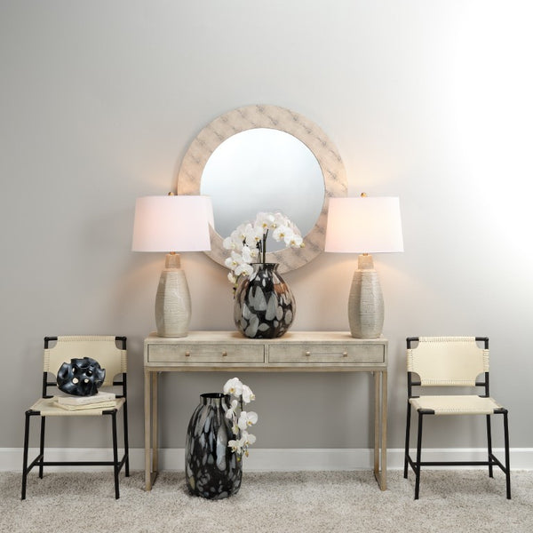 Kain Faux Shagreen Leather Console Table with Iron Base and Two Storage Drawers