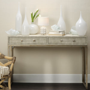 Kain Faux Shagreen Leather Console Table with Iron Base and Two Storage Drawers