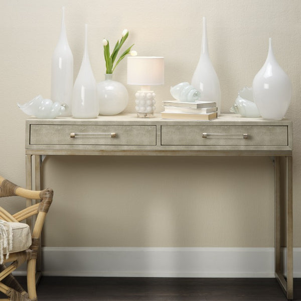 Kain Faux Shagreen Leather Console Table with Iron Base and Two Storage Drawers