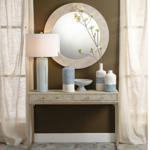 Kain Faux Shagreen Leather Console Table with Iron Base and Two Storage Drawers