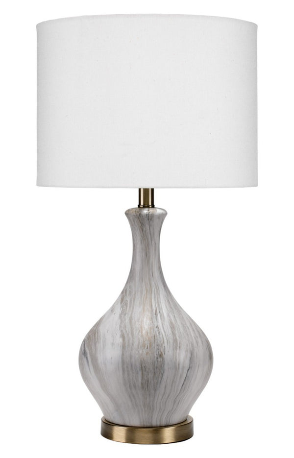 Jamie Young Co. Mila Handcrafted Ceramic Gourd Table Lamp with Linen Shade and Brass Accents LSMILAMRB