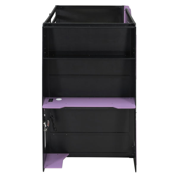 English Elm Twin Loft Bed with Gaming Desk Rgb Lighting Storage Shelves Wood Kids Bedroom LT000160AAI