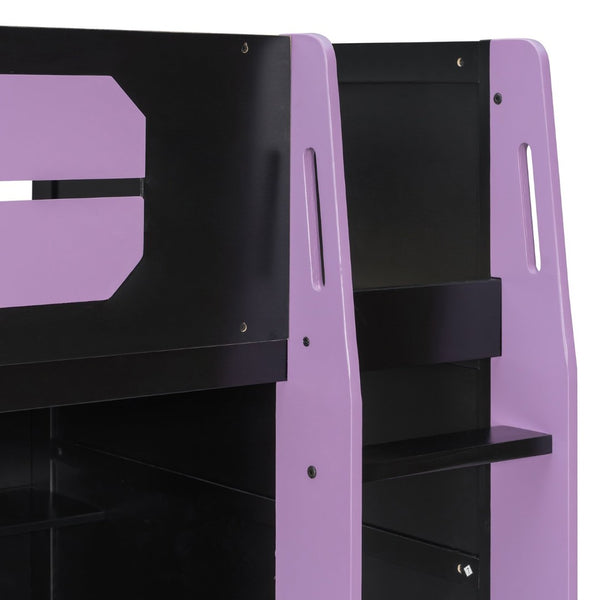 English Elm Twin Loft Bed with Gaming Desk Rgb Lighting Storage Shelves Wood Kids Bedroom LT000160AAI