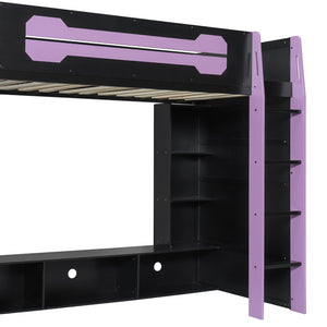 English Elm Twin Loft Bed with Gaming Desk Rgb Lighting Storage Shelves Wood Kids Bedroom LT000160AAI