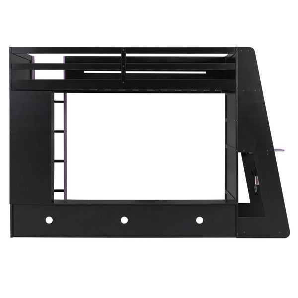 English Elm Twin Loft Bed with Gaming Desk Rgb Lighting Storage Shelves Wood Kids Bedroom LT000160AAI