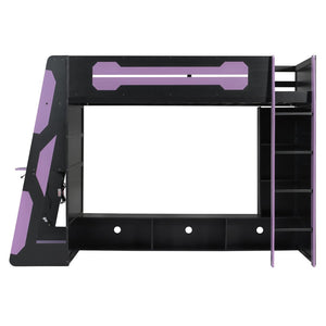 English Elm Twin Loft Bed with Gaming Desk Rgb Lighting Storage Shelves Wood Kids Bedroom LT000160AAI