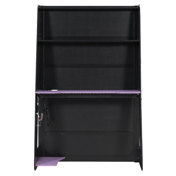 English Elm Twin Loft Bed with Gaming Desk Rgb Lighting Storage Shelves Wood Kids Bedroom LT000160AAI